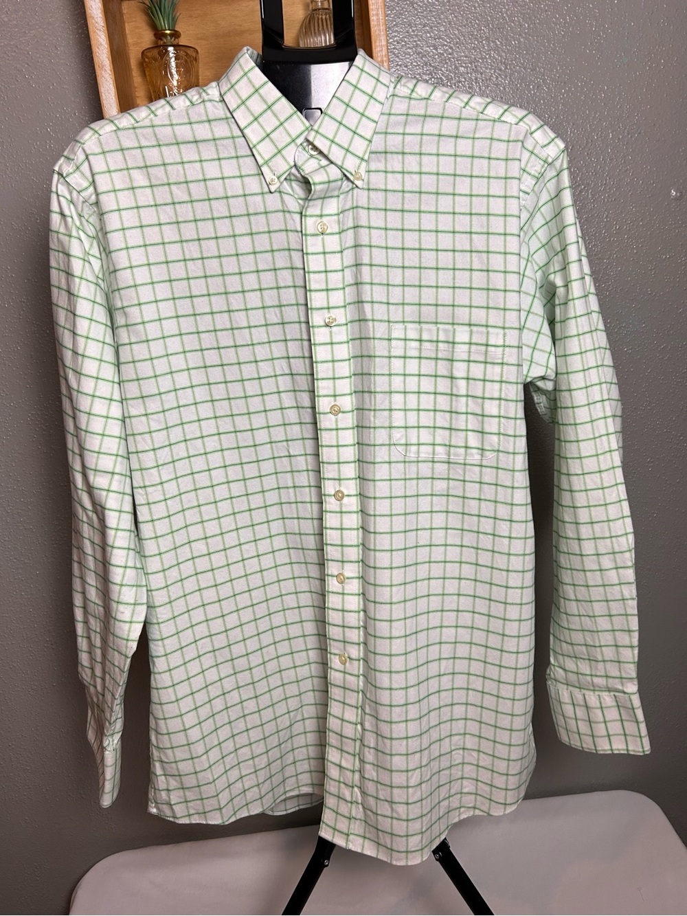 Chaps White Shirt with Green Windowpane Check